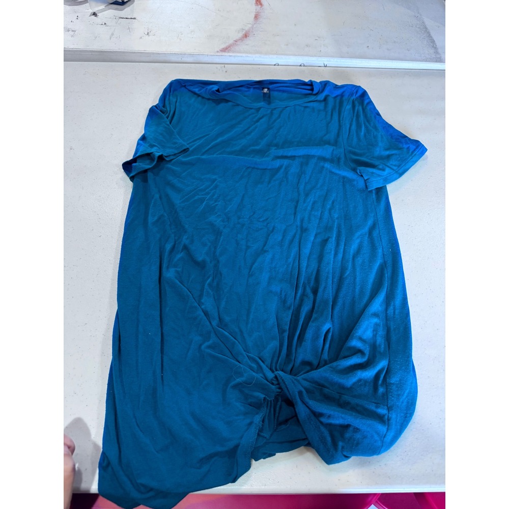 Lock and Love Womens Teal Blue Front Knot Short Sleeve T-Shirt Size M